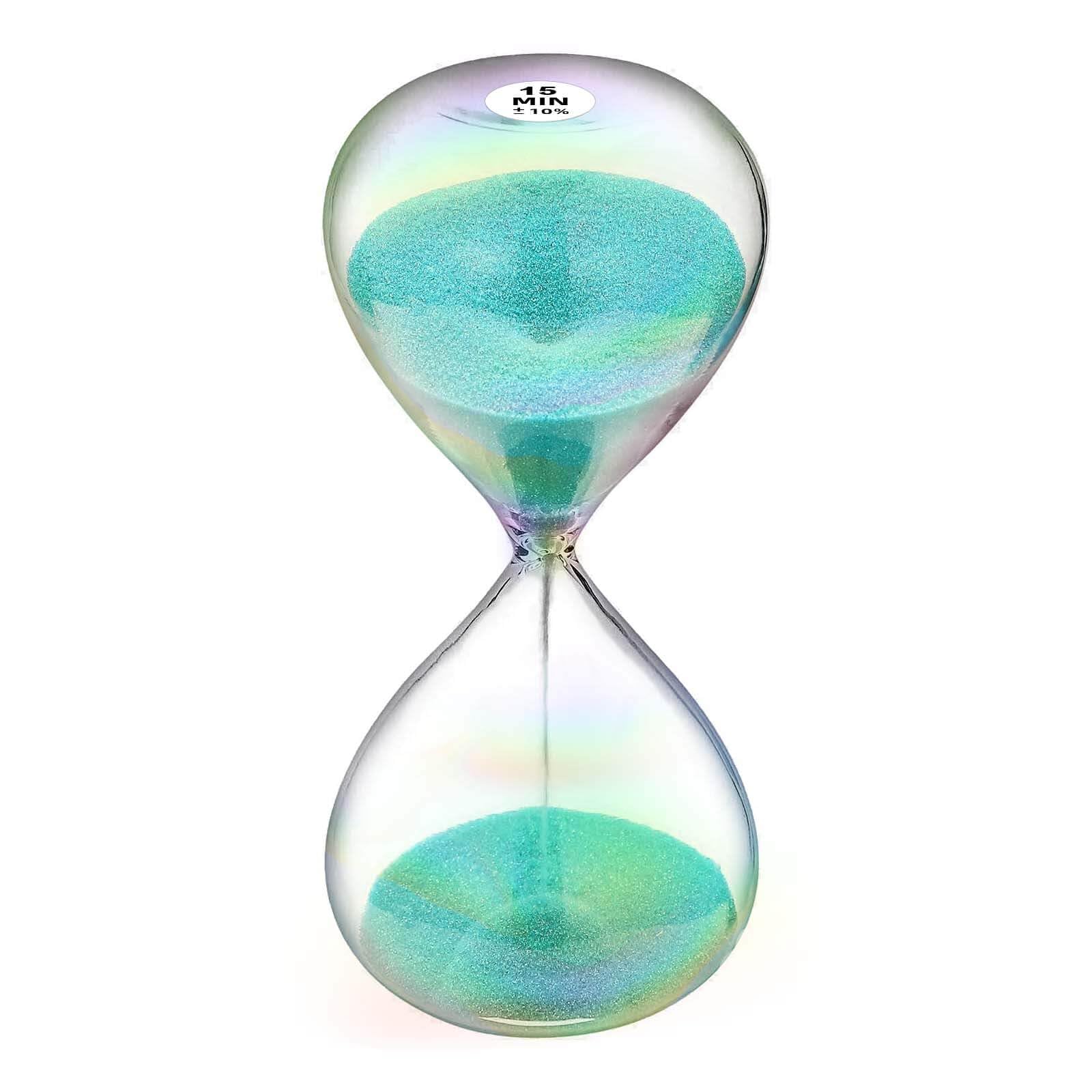 SuLiao Sand Timer 15 Minute Hourglass - Turquoise Clock With 7 Colored Glass - Large Blue & Green Watch for Home, Desk, Office Decor