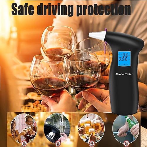 Miniatura 6 de Alcoholímetro, probador de alcohol de aliento personal portátil con boquillas reemplazables, con pantalla LCD azul digital, alcoholímetros para uso