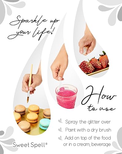 Miniatura 3 de Sweet Spell Purpurina comestible (0.53 oz)  Polvo brillante para bebidas, pasteles, cócteles, chispas, 100% comestible y de grado alimenticio,