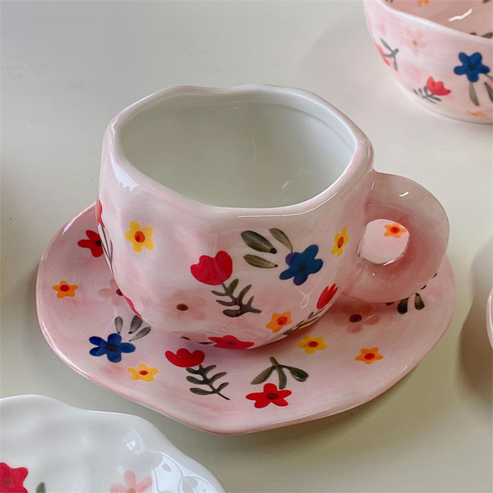 Set Tazza E Piattino Tulipani Rosa Disoza - Ceramica 250ml, Regalo Per Donne, Lavabile In Lavastoviglie - Foto 7