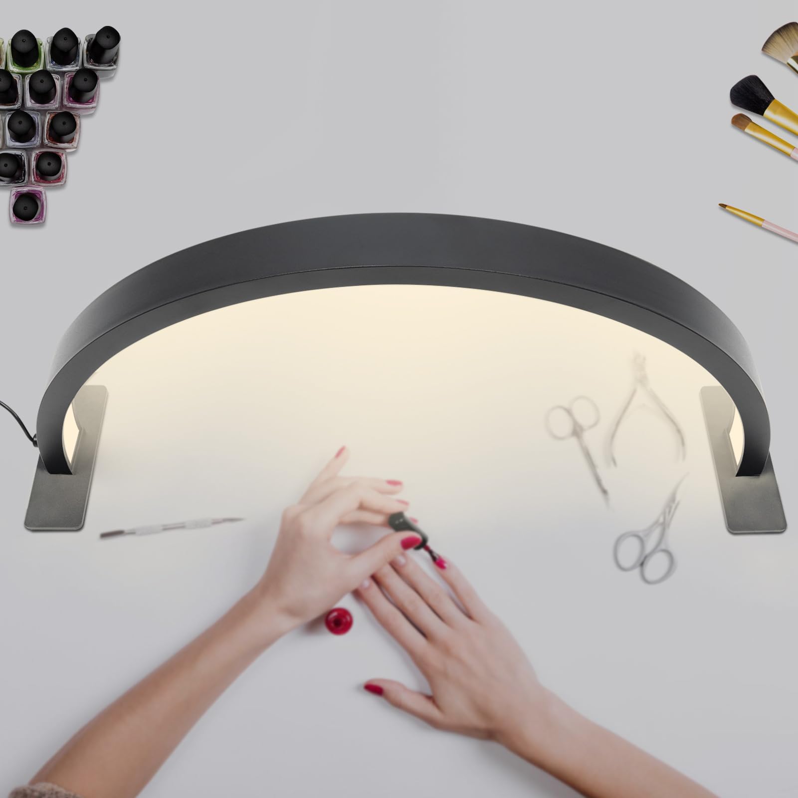 LáMpara de Media Luna para Mesa de Manicura de 73 cm, 3 Temperaturas de Color Ajustables y Regulables LáMpara de Escritorio para PestañAs para SalóN de Belleza