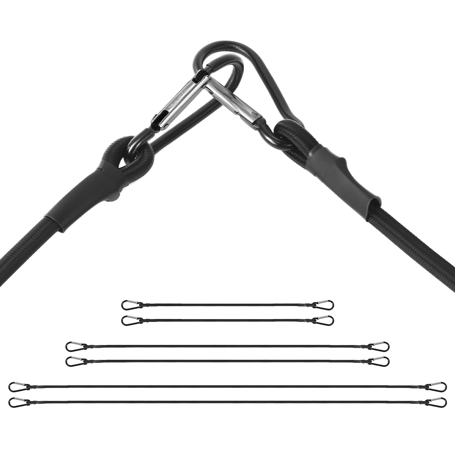 QWORK® 6 PACK Bungee Cords with Spring Snap Clips, Size 60/100/150 cm, Multi-Purpose Elastic Bungee Straps for Luggage, Camping, Tarps