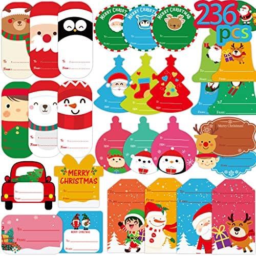 60 Cute Christmas Labels Stickers 2.56x1.77 Inch Christmas Tags