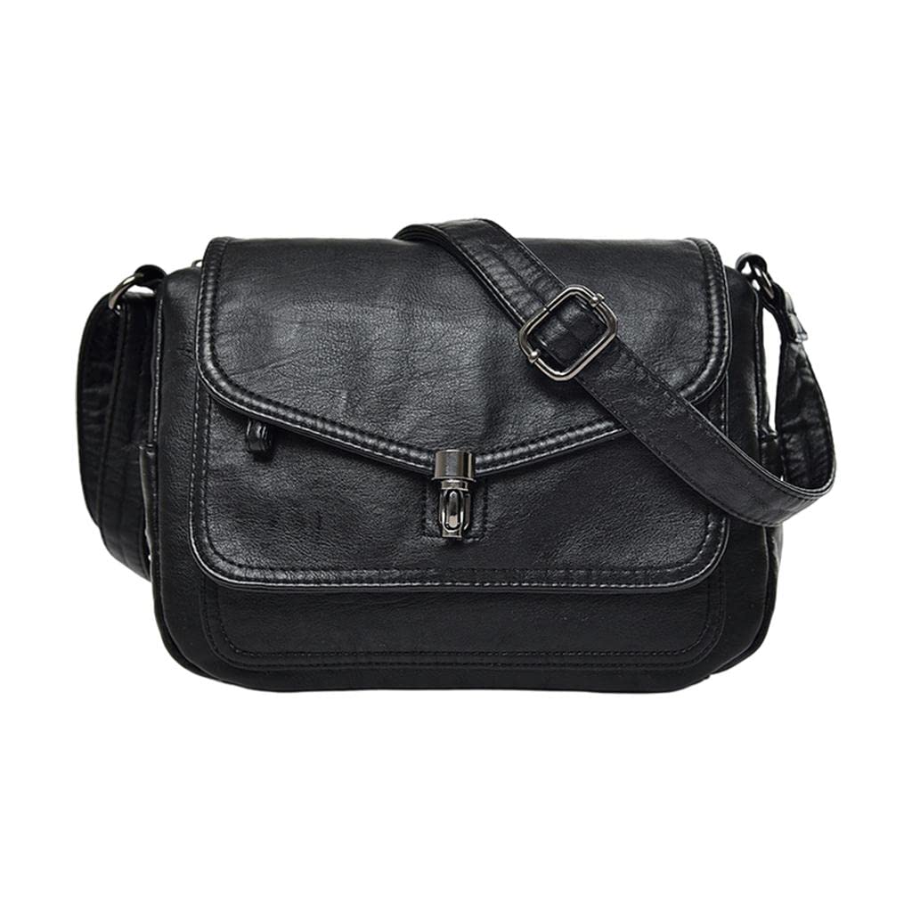 MotiveTech Damen Schultertasche Pu Crossbody Zipper Tasche Große Kapazität Satchel Handtasche Multifunktionell Weiches Material für Arbeit Schule, Schwarz