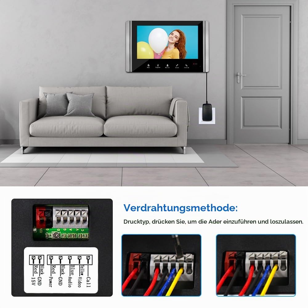 Verdrahtete Video-Gegensprechanlage 7 Zoll Video-Türklingel Tür System Kits Unterstützung Freischaltung Überwachung für Villa Haus Büro Wohnung