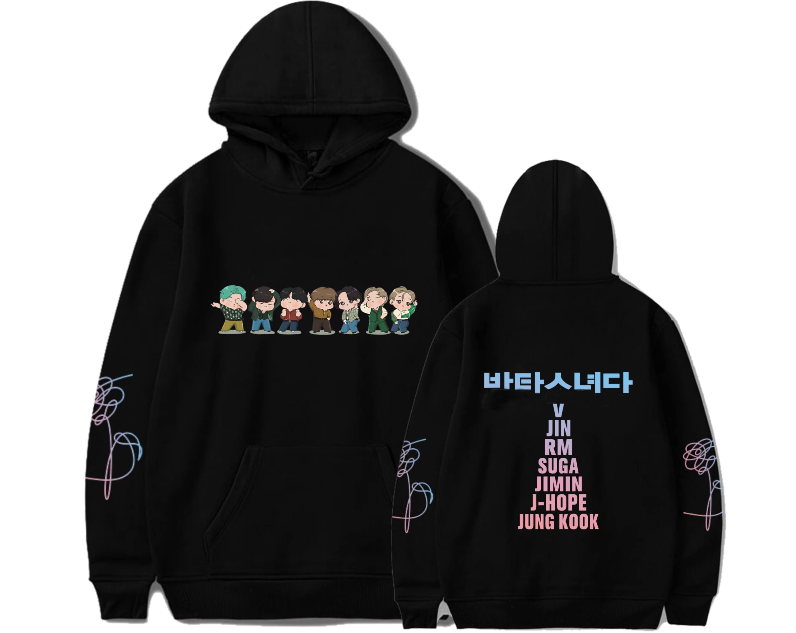 Love Yourself Hoodie Women Men K-POP Hoodies Sweatshirt Jungkook RM V Jin Sport Pullover for Bangtan fans(Black,Small)