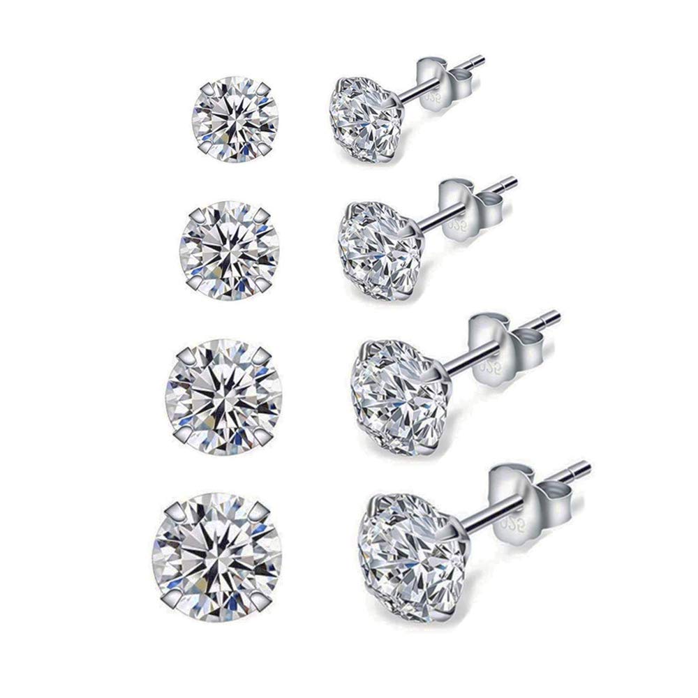 4 pair silver cz stud