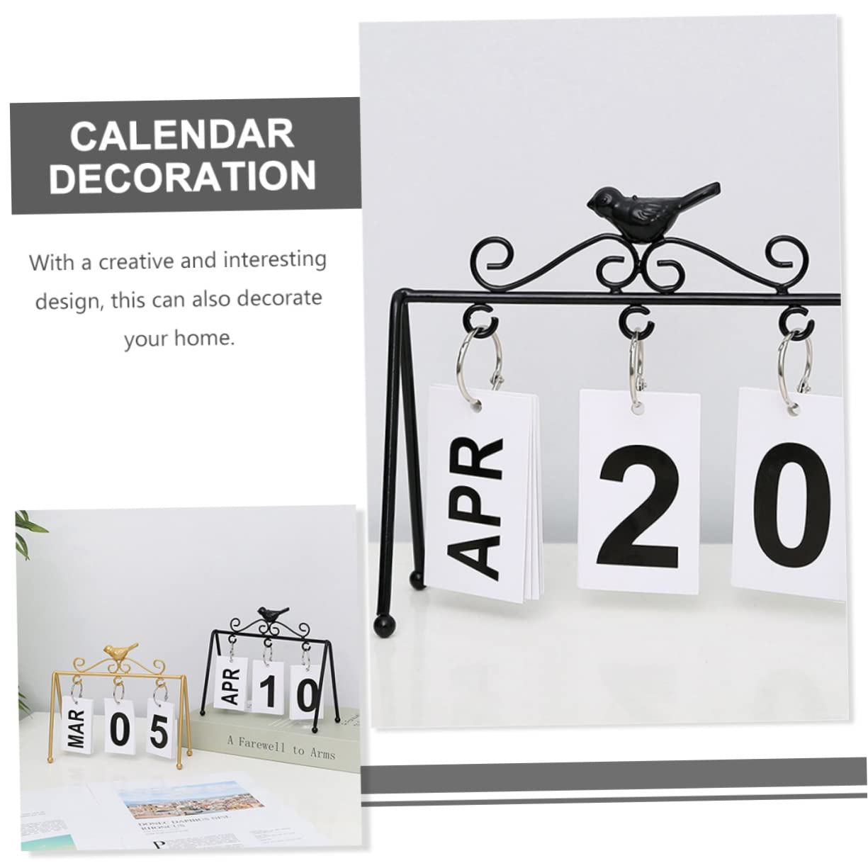 SEWACC 4 Piezas adorno de calendario los de oficina ornamento calendario de escritorio office calendarios de mesa calendario perpetuo decoración del hogar hierro Black