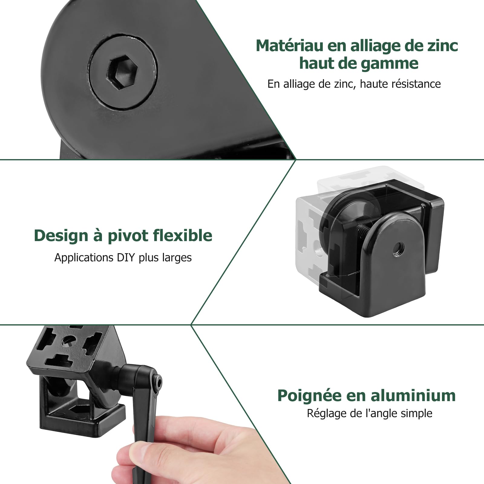 JiGiU 4PCS Connecteur Profilé Aluminium 4040, Noir | Charnière d'Angle Réglable 180°, avec Levier de Serrage, pour Profilé 4040 Rainure 8mm, Usage Industriel et Bricolage