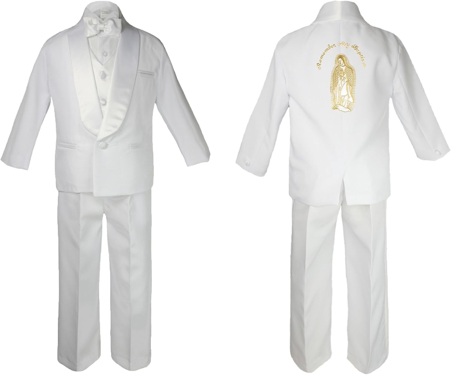 New Born Baby Boy Christening Baptism White Suit Mary Embroidery On Back Sm-7