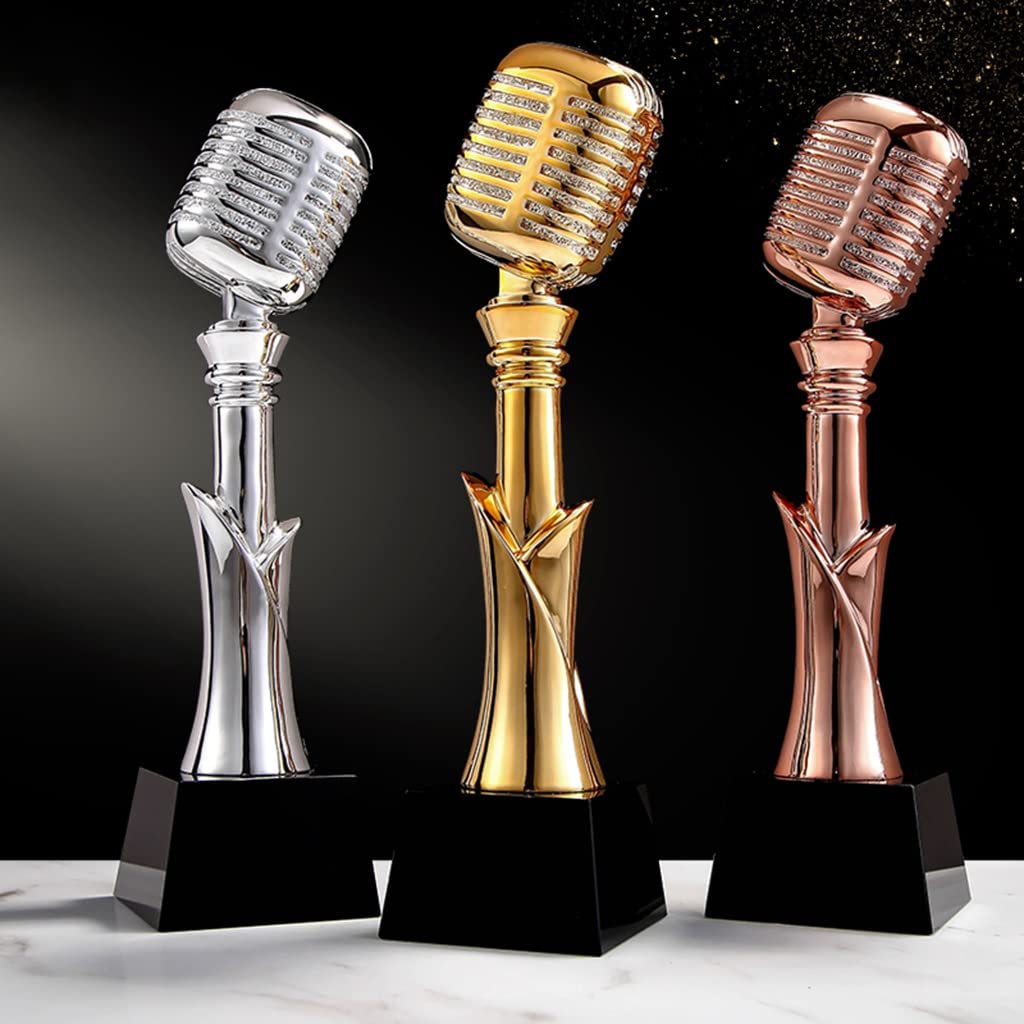 Pokale, Medaillen Auszeichnungen Gold-Silber-Bronze-Mikrofon-Trophäe Gewinnertrophäe Des Gesangs- Und Sprech-Host-Wettbewerbs Siegerpokal Kann Beschriftet Werden Konzertzeremonie Vergibt Preise Trophä