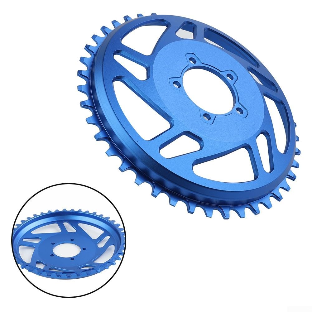 Plato de bicicleta eléctrica 42T para motor de transmisión Bafang, piñón de aleación de aluminio con corrección de desplazamiento, pieza de repuesto de bielas de bicicleta eléctrica (azul)
