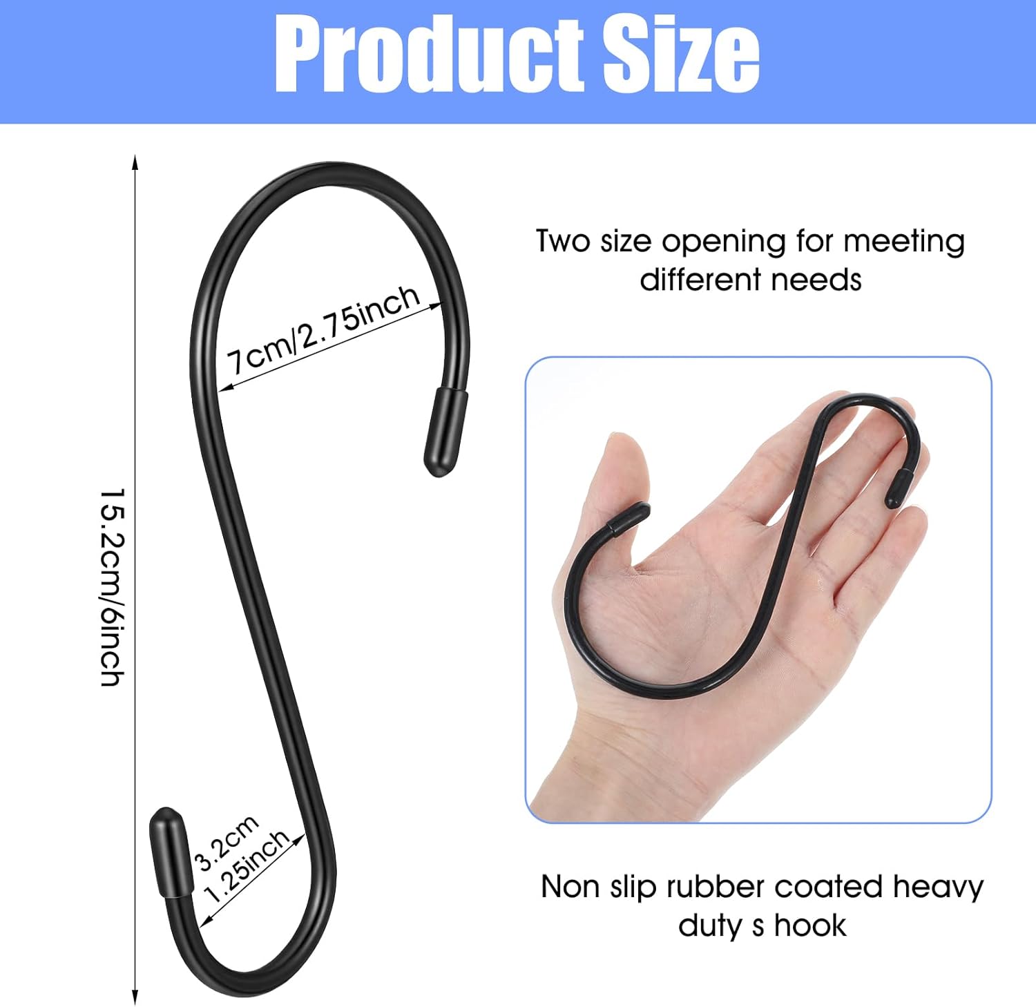30 PCS Heavy Duty S Hooks 6 Inch Vinyl Coated Large S Hooks Non-Slip S-Hanger Metal Black S-Shaped Hook for Hanging Plants Bird Feeders Kitchen Utensil Closet Clothes Jeans Bags Towels