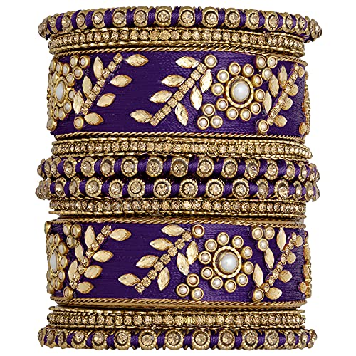 Image of Peora Silk Thread Kundan & Stone Studded Chuda Bangles Set Gift for Women