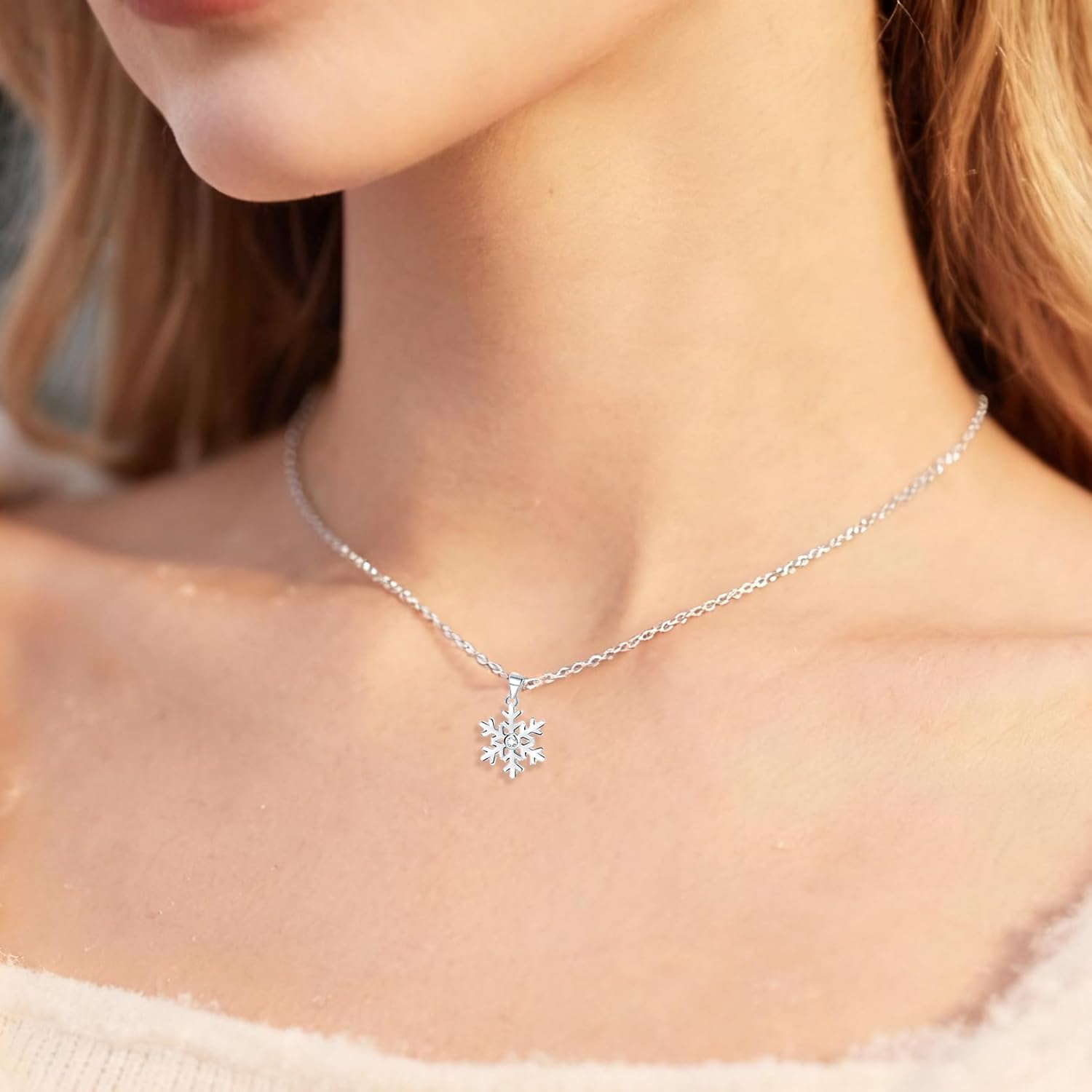 SLUYNZ 925 Sterling Silver CZ Snowflake Pendant Necklace Chain for Women Teens Christmas Snowflake Choker Necklace Winter Necklace - Image 2