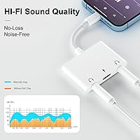 Vista 4 de Adaptador de conector de auriculares 3 en 1 dual de 0.138 in - Adaptador de audio y carga para auriculares - Divisor de auriculares para iPhone