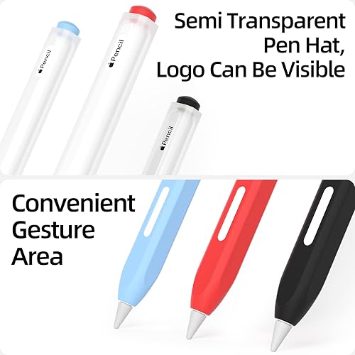 Miniatura 4 de Paquete de 3 estuches compatibles con Apple Pencil de 2 generación, funda de silicona translúcida con 10 cubiertas de punta de silicona (negro,