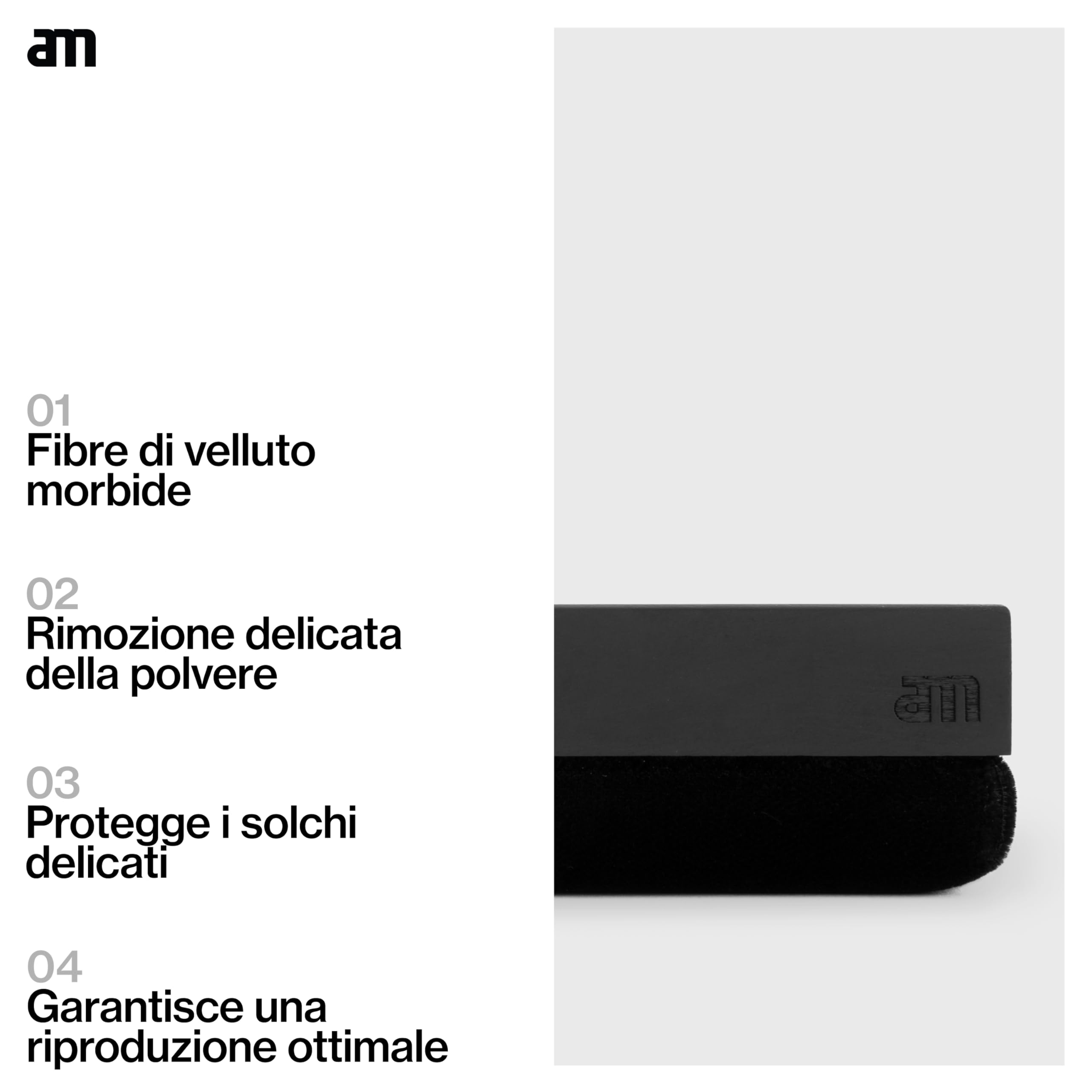 am Spazzola in Velluto per Vinili – Spazzola Antistatica Ultra Morbida per Pulizia Dischi in Vinile – Manico in Legno Zelkova per Giradischi