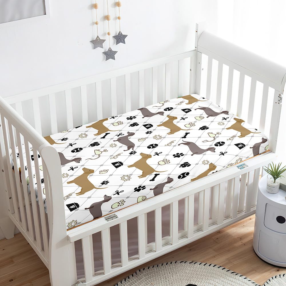 Odot Cot Bed Sheets Dachshund Print Bedside Cribs Fitted Sheets, Baby Bed Sheets Microfiber Cot Bed Mattress Protector, Bassinet Sheets, Easy Care Soft and Dureable (70x140 cm,camel dog)