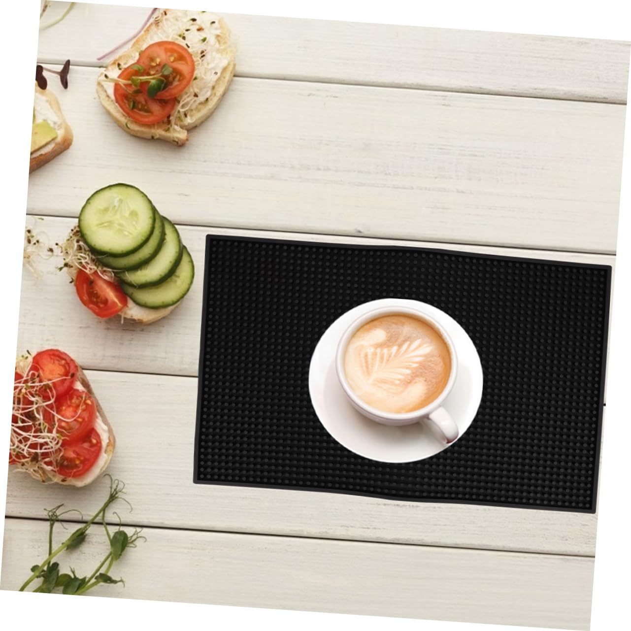 Tappetino da Bar Spesso 2 Pezzi in Pvc Antiscivolo per Cucina | Nero, Facile da Pulire, per Piano Cucina e Coffee Bar, Aiuta a Contenere le Perdite di Caffè