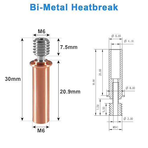 Miniatura 10 de Coliao 3 piezas bimetálicas de corte de calor de metal titanio + cobre bimetálico TC4 garganta para Anycubic Mega SVyperMega Pro 0.069in filamento