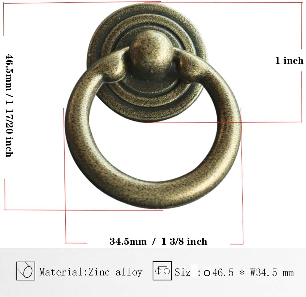 Ring Drawer Pulls Handle Ring Knobs for Cabinet Drawer Dresser Cupboard Wardrobe Antique Bronze 1.5 Inch Pack of 10