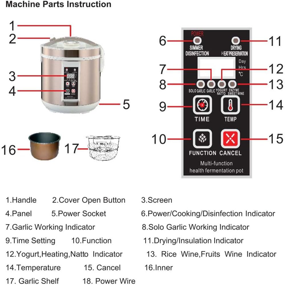 Fermenteur Ail Noir 6L Automatique – 2 Kg Capacité, Contrôle Temps/Température, Fonction Séchage, Acier Inox