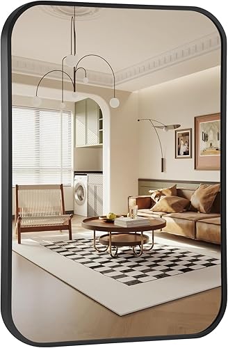 TITAMEG Espejo de baño de 22 x 30 pulgadas, espejo rectangular dorado con esquina redonda, espejo rectangular con marco de metal para baño, sala de