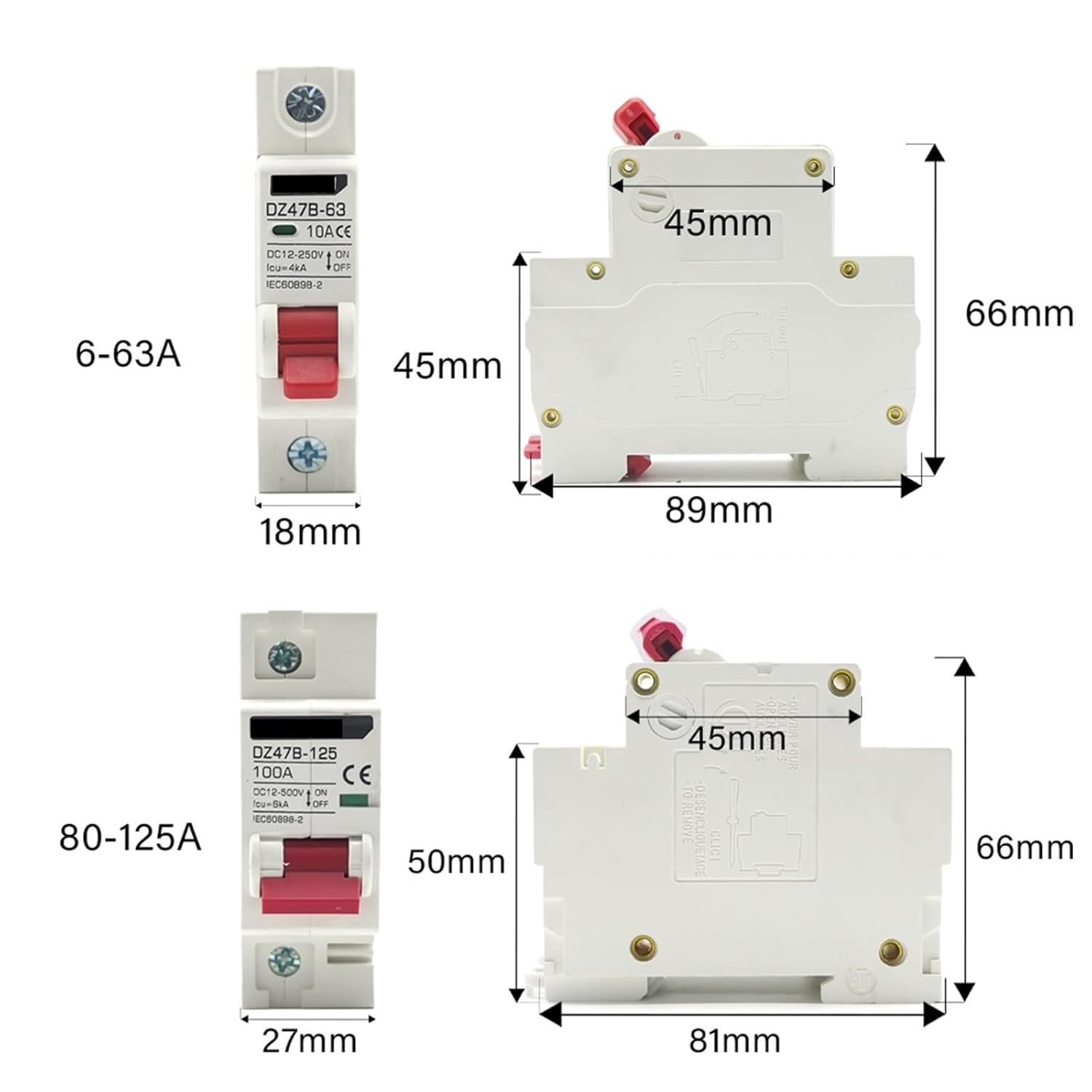 1P12V 24V 48V 36V DC MCB Battery Car Protector Mini Circuit Breaker DZ47 DC Positive and Negative Pole Rotection Switch Isolator 1Pcs (Size : 1P, Color : 50A)