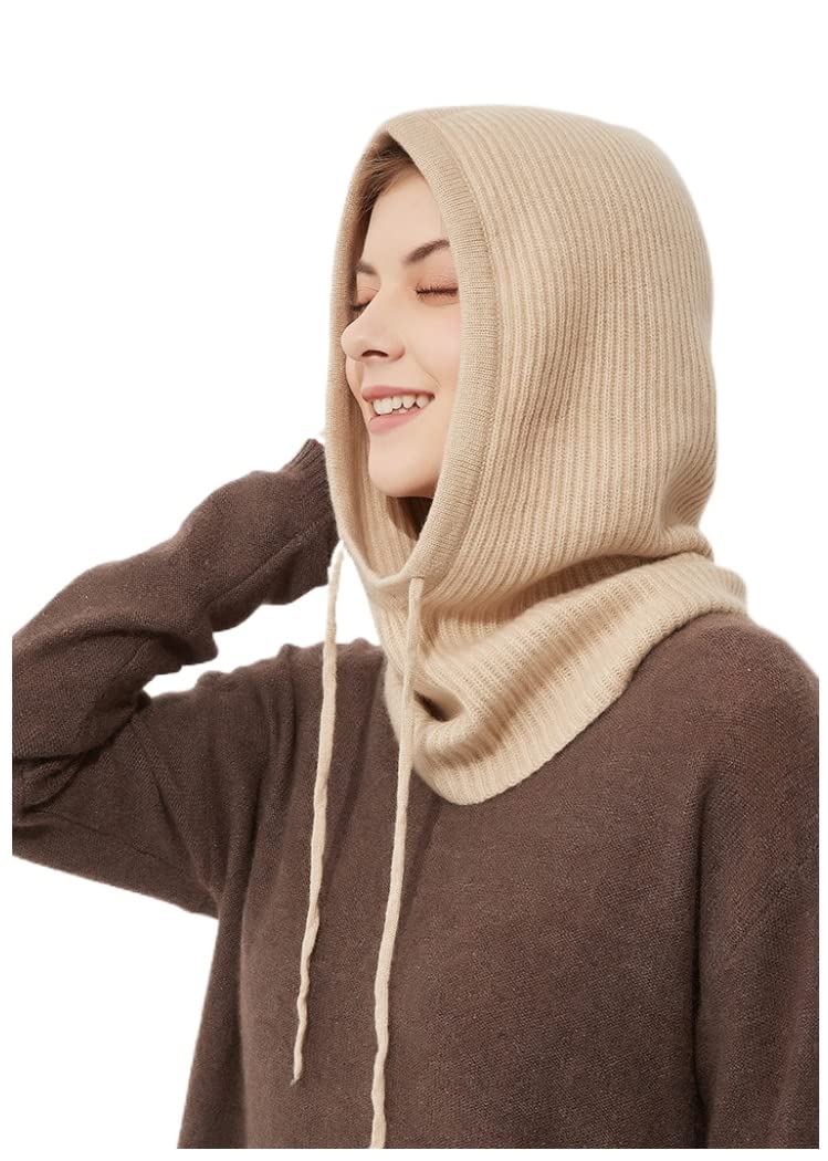 Damen Herren 100% Kaschmir Kapuzen-Schal, weiche Schalmütze mit Kordelzug, warmer Loop Schal mit Kapuze