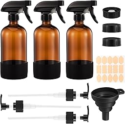 3 Botellas Spray Vidrio Ámbar 500ml, Rociador Ajustable, Spray Bottle, Pulverizador Agua, Bote Spray Pulverizador para Limpieza y Plantas