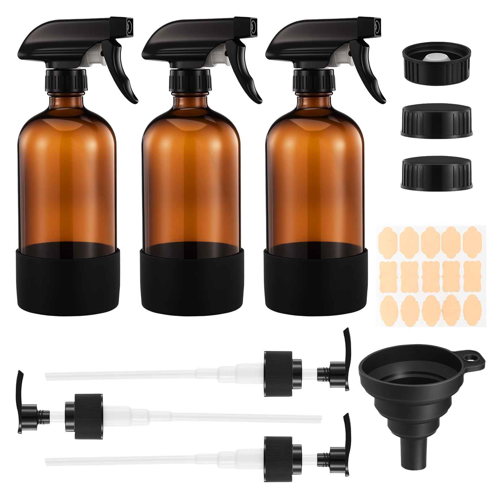 3 Botellas Spray Vidrio Ámbar 500ml, Rociador Ajustable, Spray Bottle, Pulverizador Agua, Bote Spray Pulverizador para Limpieza y Plantas - 1