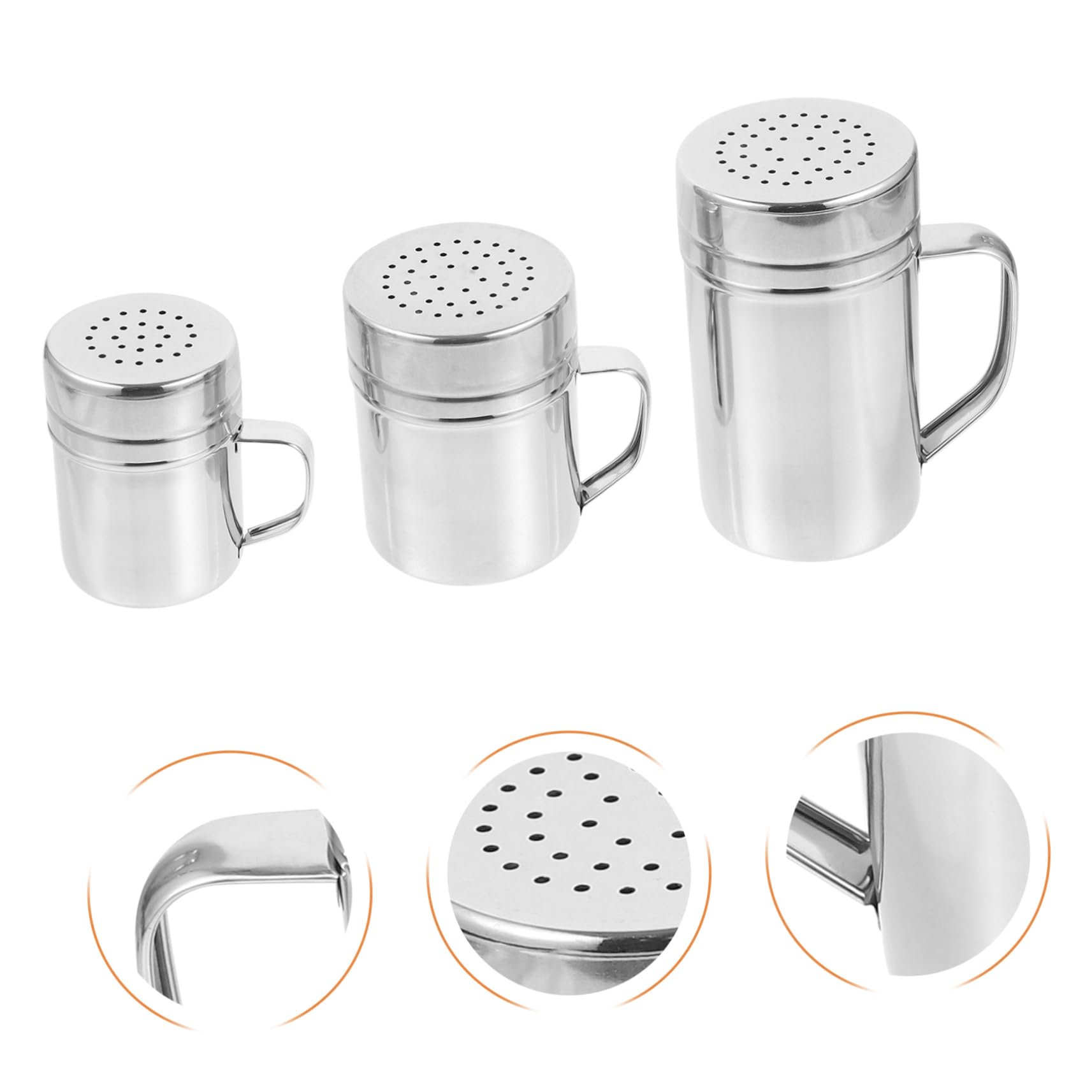 UTHCLO 3pc Stainless Steel Flour Duster Tank Shaker Lid for Powdered Sugar Pepper Cocoa Flour Easy to Cle