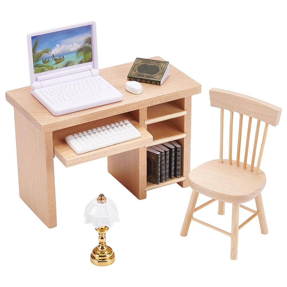 UNICRAFTALE 10Pcs 1:12 Scale Miniature Office Furniture for Dollhouse Study Room