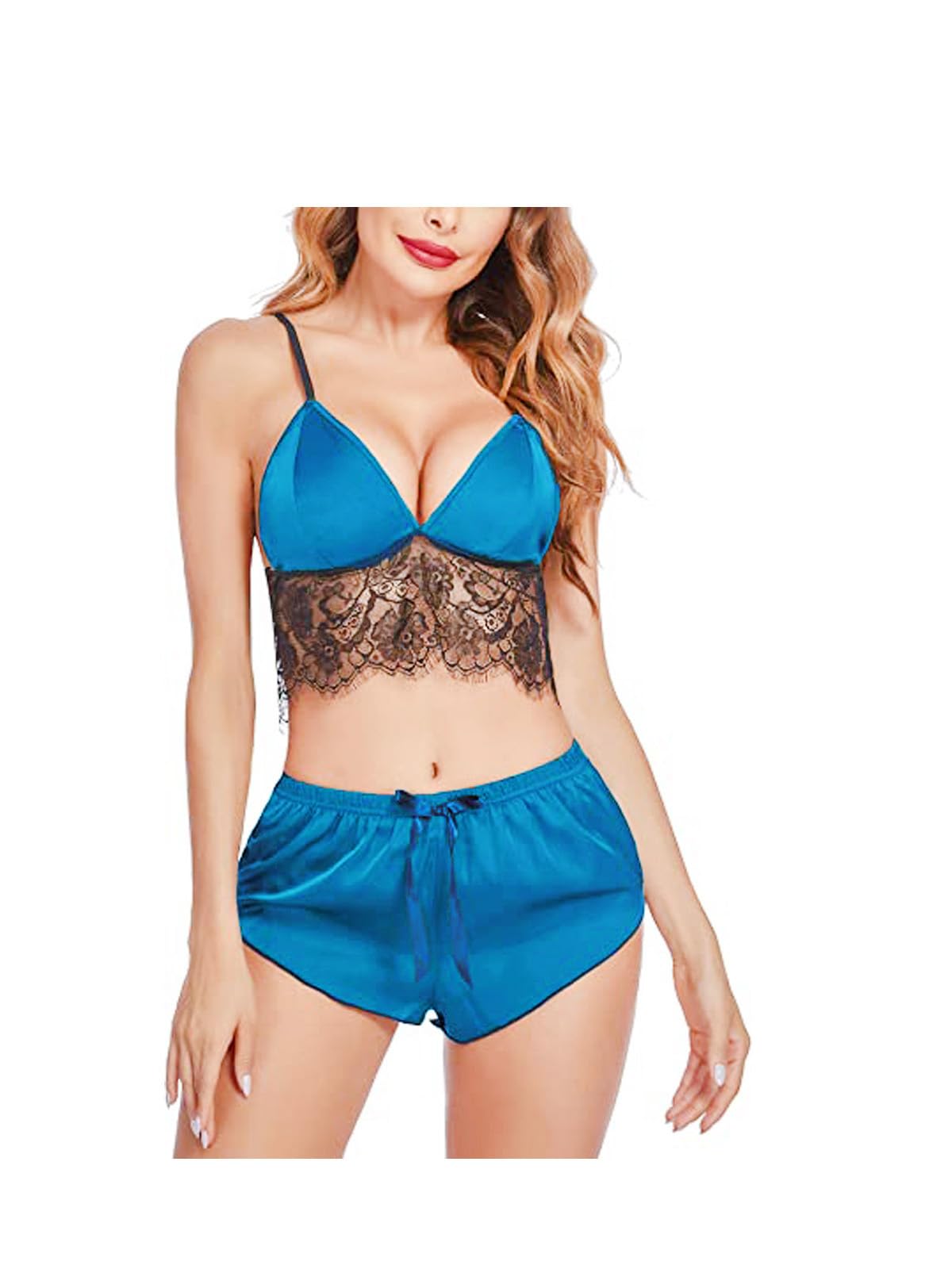 Trendy Hot Sexy Satin Lingerie Set|Non Padded Bra Panty Set for Women|Bikini Lace Bra Panty Lingerie Set Free Size(28 to 36) Inch-image-36