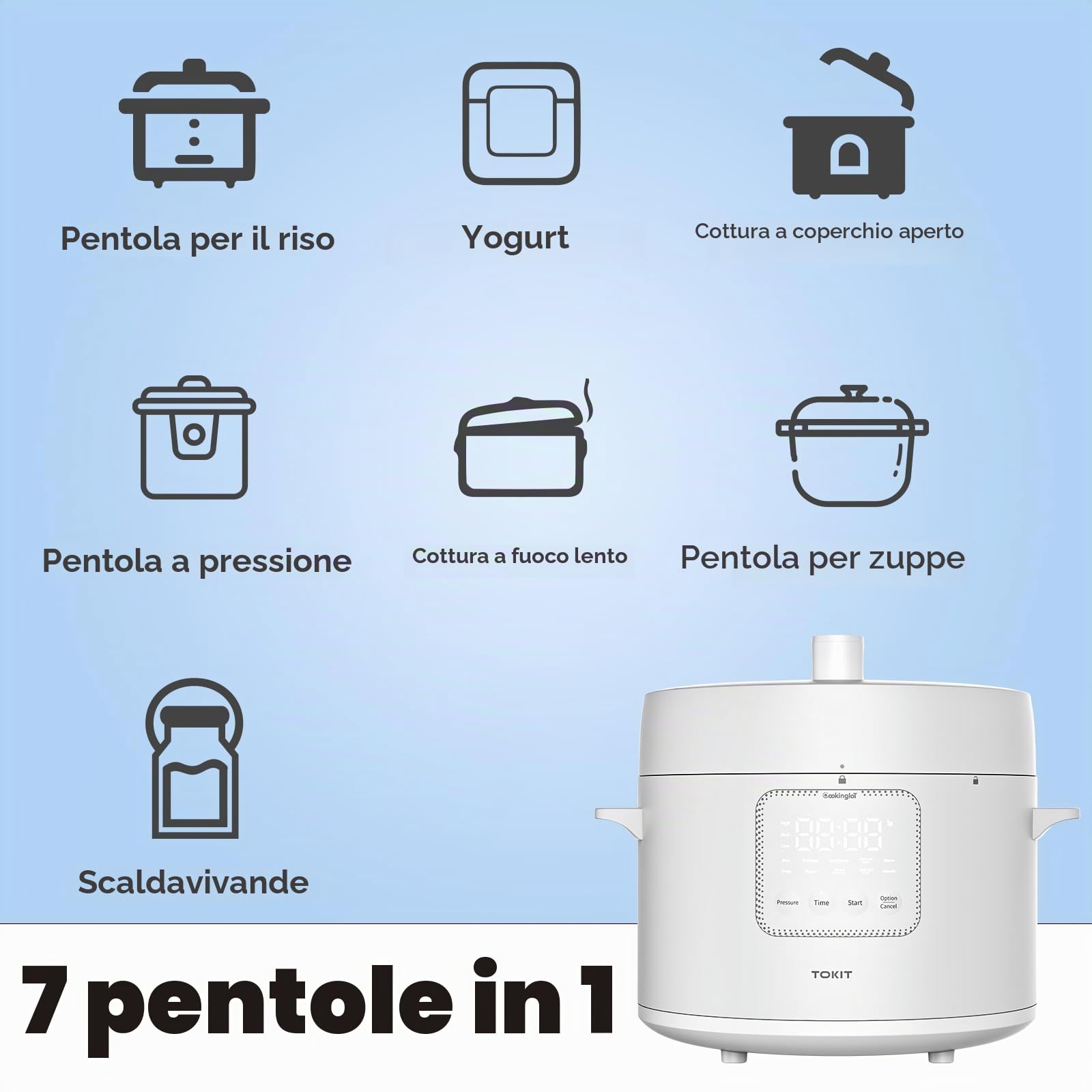 TOKIT Pressure Cooker - Pentola A Pressione Da 5 L, Con 14 Programmi Di Cottura, Per Yogurt, Con Rivestimento Antiaderente Mihome Smart Control