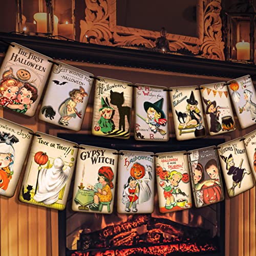 Vintage Halloween Decorations Johanna Parker Vintage Halloween Banner Trick or Treat Garland Banner for Retro Halloween Holiday Party Supplies