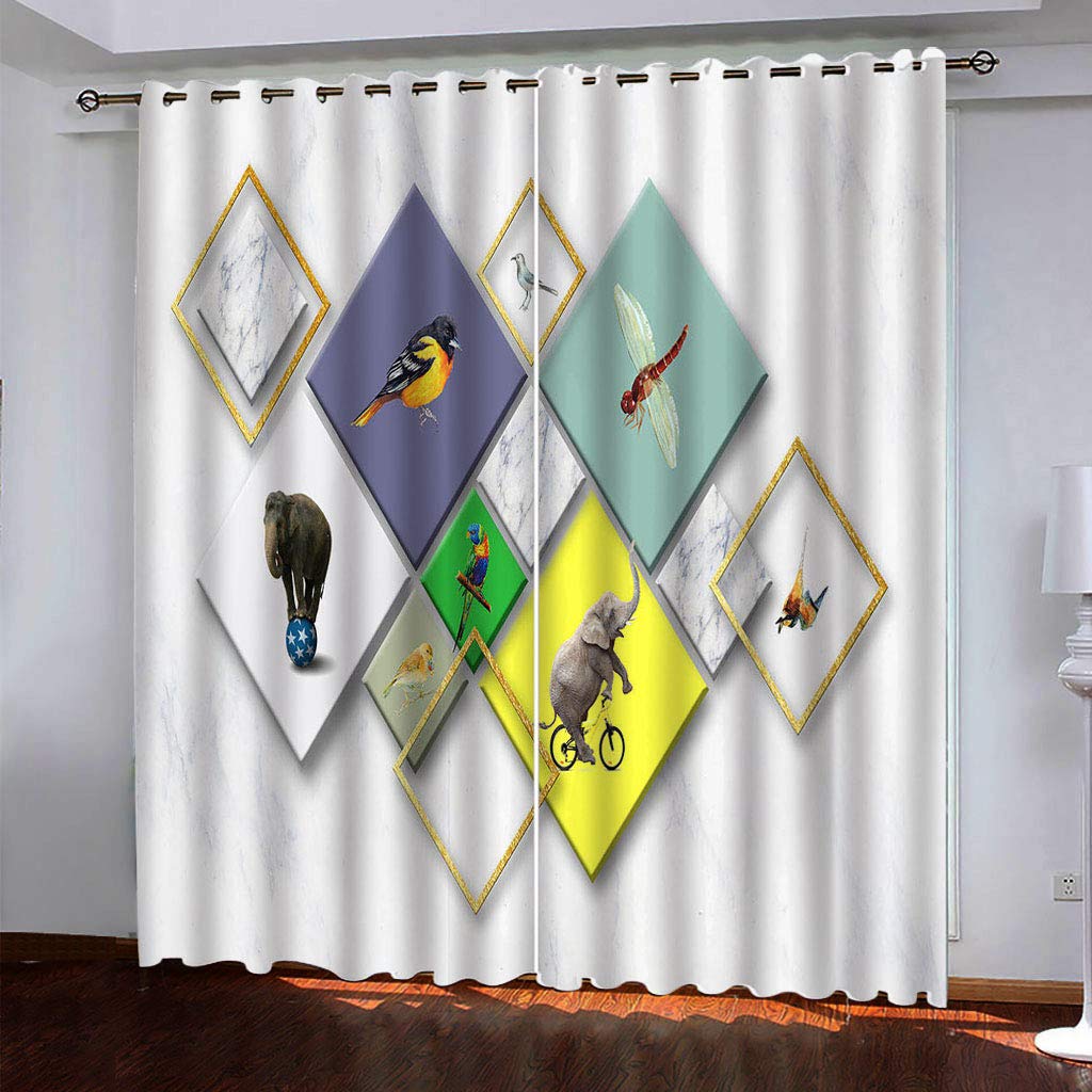 Maynuo Eyelet Curtains 3D Geometric Square Printing Printed Home Decoration Thermal Insulated Soft Curtain For Bedroom 78X78inch Blackout Living Room
