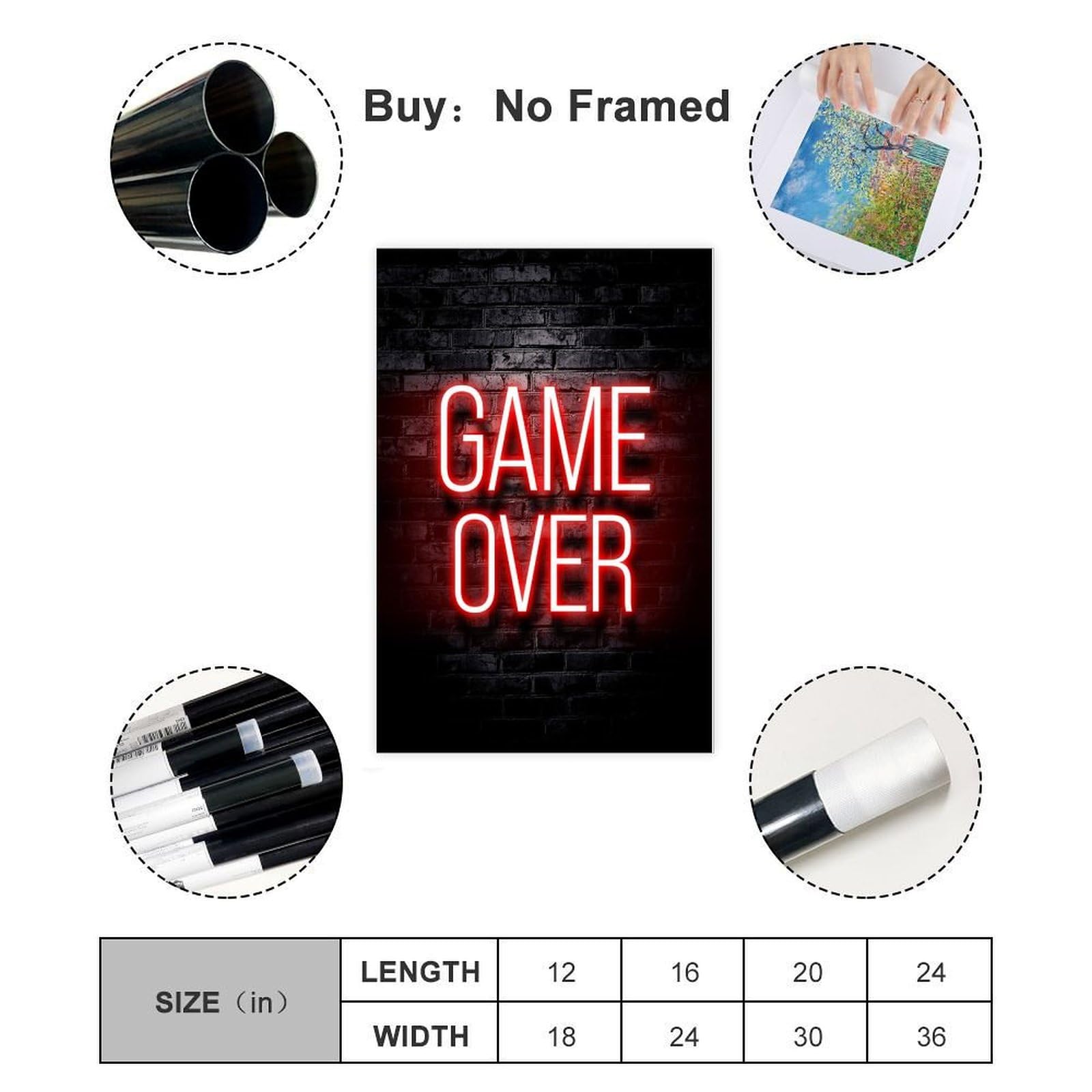Póster artístico de Game over Gaming Gamer y arte de pared, impresión moderna para decoración de dormitorio familiar, 20 x 30 pulgadas (50 x 75 cm)