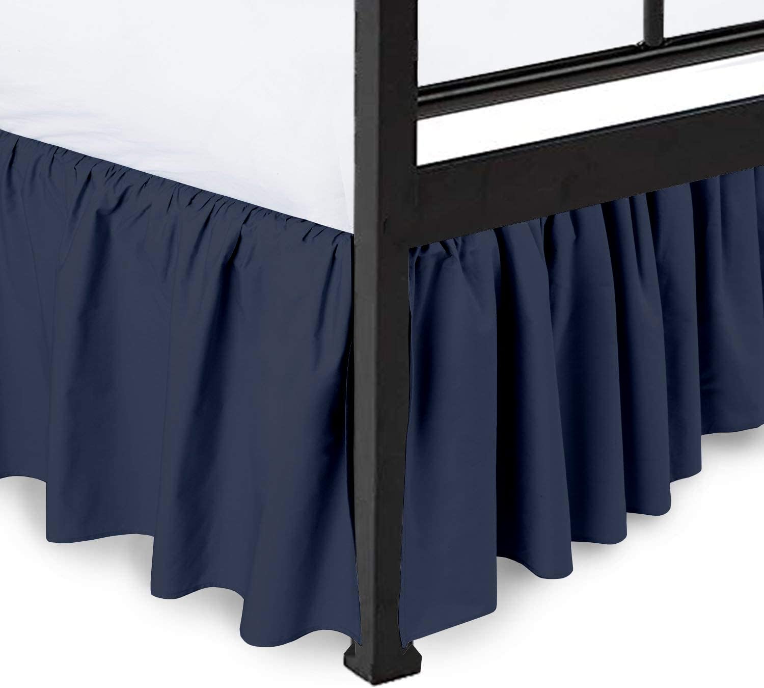 Peace Sleep Bedding Ruffled Bed Skirt with Split Corners, Navy Blue