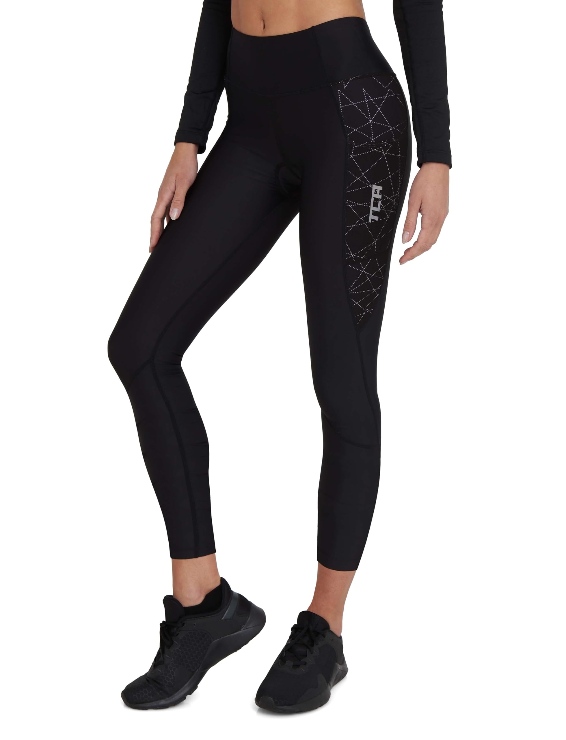 Damen 3/4 Gepolsterte Radleggings mit hoher Taille, atmungsaktive Fahrradshorts mit Taschen, rutschfest und schnelltrocknend