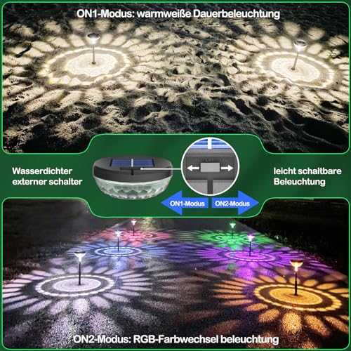 Becomlight Solar Lights for Outdoor Garden Colour Changing: Pack of 4 LED Solar Lights Garden Lighting Weatherproof - Warm White & Colourful Solar Lights with Ground Spike for Outdoor Garden - Image 2