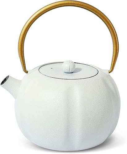 Miniatura 9 de VICSKY Tetera de hierro fundido de calabaza (40 oz40.6 fl oz), resistente hervidor de té de hierro apto para estufa, hervidor de té con