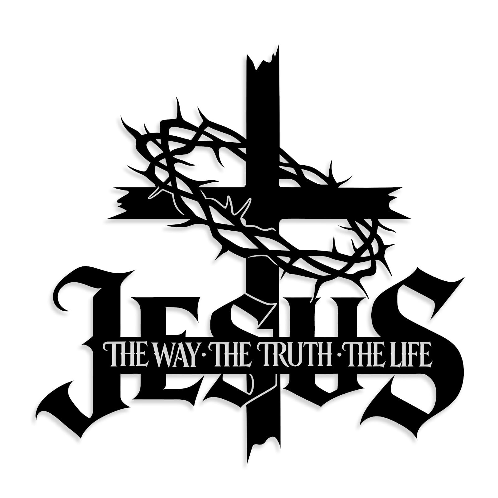 Jesus Wall Art Cross Wall Decor with Crown of Thorns - Metal Christian Wall Art "The Way The Truth The Life" Sign, Black Iron Religious Wall Art & Christian Wall Decor for Home Living Room Church