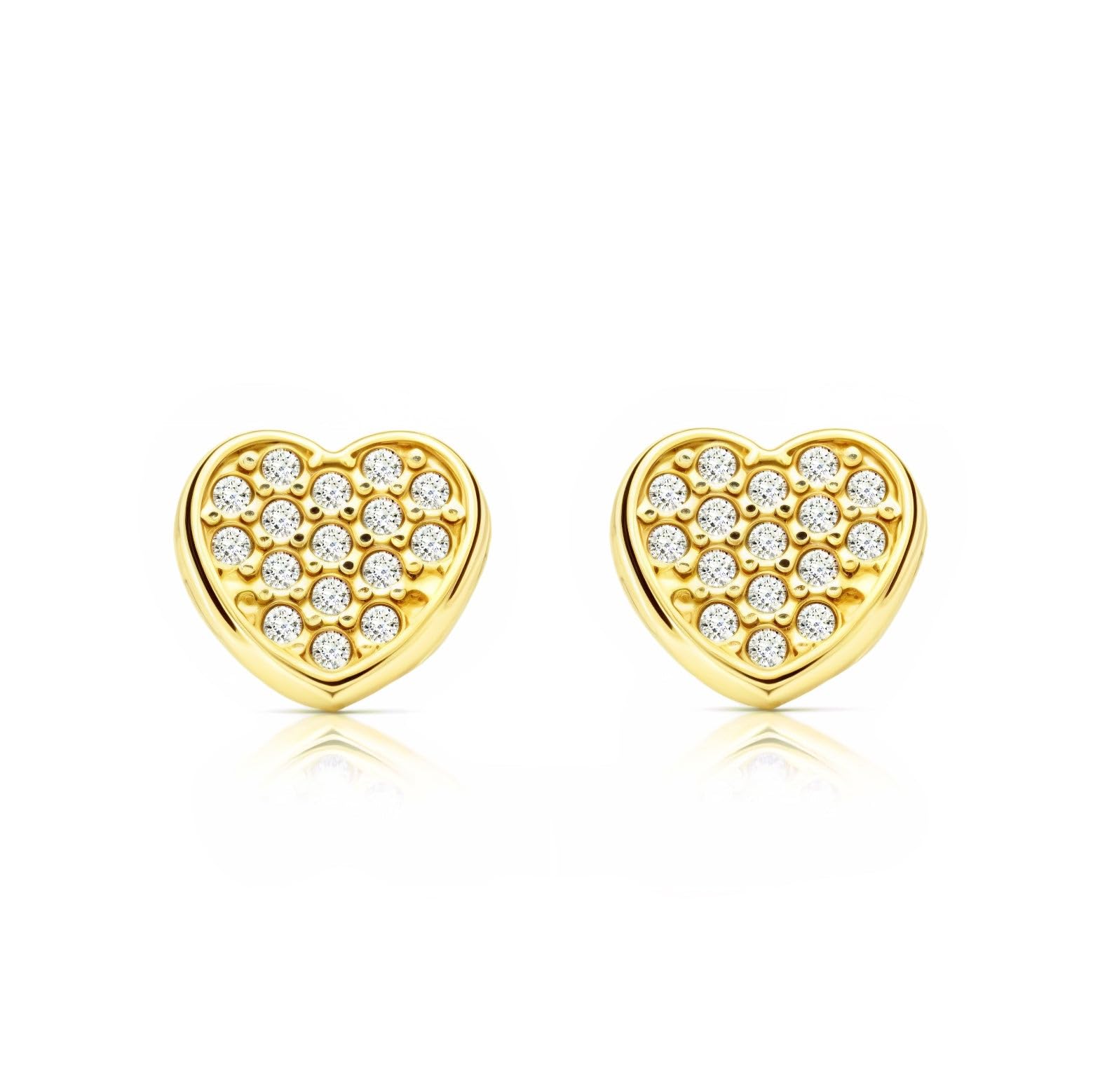 Pendientes Bebe/Niña Oro Amarillo Corazon con Circonitas - Estuche Regalo - Certificado de Garantía - Mondepetit