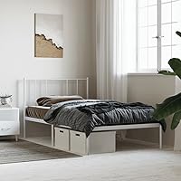 Vista 4 de Metal Bed Frame with Headboard Bed Frame Full Platform Bed Full Metal Bed Frames Full Bed Frame with Headboard Metal Bedframe White 39.4"x78.7