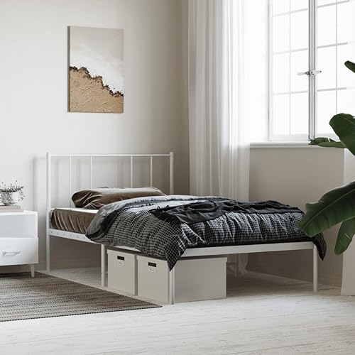 Miniatura 4 de Metal Bed Frame with Headboard Bed Frame Full Platform Bed Full Metal Bed Frames Full Bed Frame with Headboard Metal Bedframe White 39.4"x78.7"