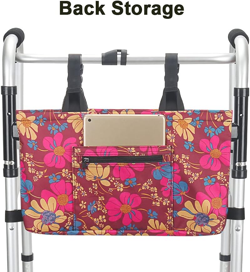 Walker Bag with Detachable Preserve Heat Compartment Water Resistant Pouch Basket Tote Walker Organizer for Folding Walker, Rollator, Wheelchairs,Bariatric Walkers (Flower) : Health & Household