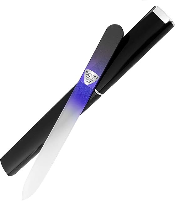 Glass Nail File with Case, Glass Fingernail File for Professional Manicure Nail Care, Precision Filing, Expertly Shape Nails, Leaves Nails Smooth - Bona Fide Beauty Black/Cobalt Premium Czech Glass File