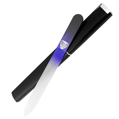 Bona Fide Beauty Glass Nail File with Hardcase, 1Piece Manicure Glass Fingernail Files in Black Cobalt. Made in The EU. Strong Reusable Nail Files - Black Cobalt